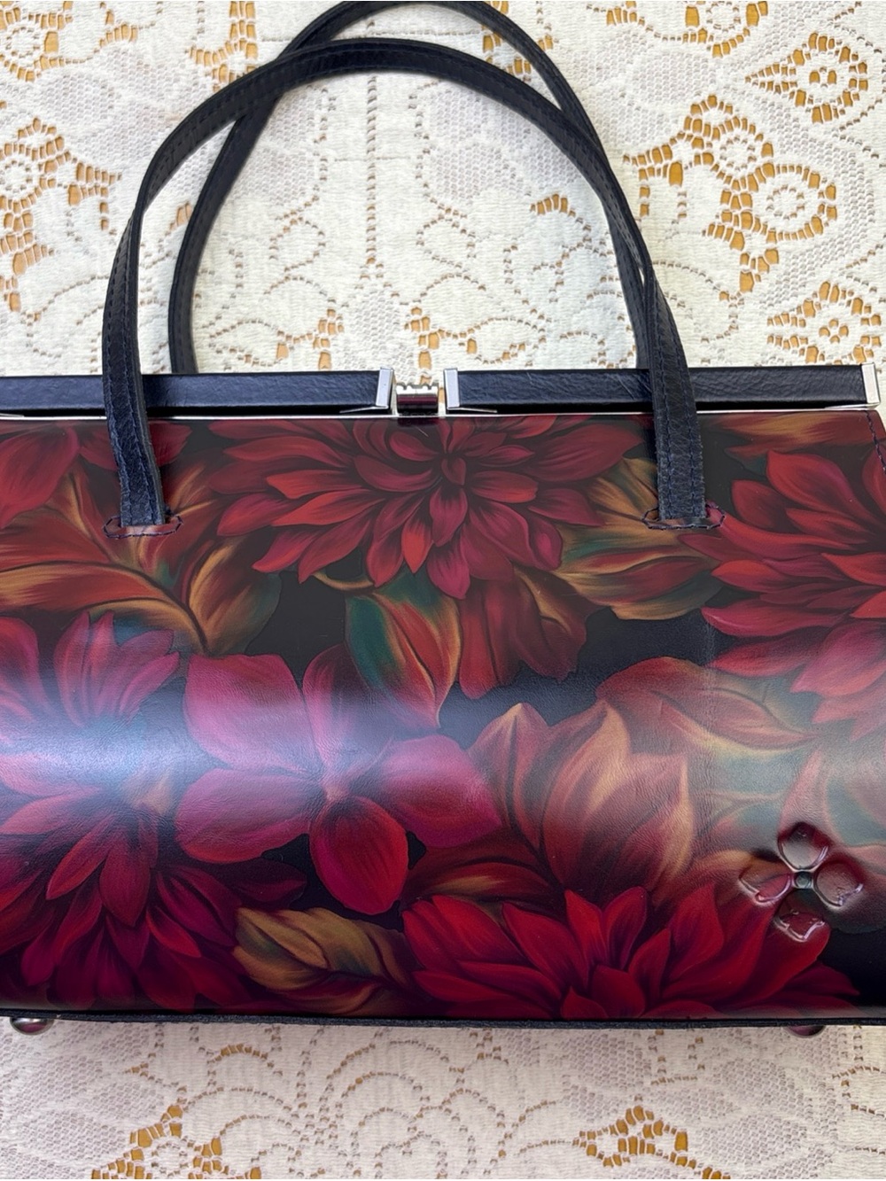 Patricia Nash Camellino Frame Bag Leather Handbag Purse English Rustic Floral